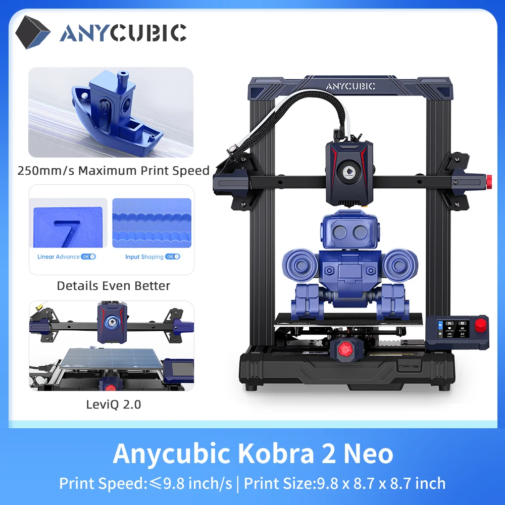 ANYCUBIC Kobra 2 Neo LeviQ 2.0 ڵ , 250mm/s ִ Ʈ ӵ ϴ  FDM 3D,  ġ  
